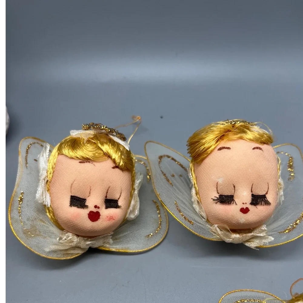 Vtg Christmas Angel Net Stocking Wire Rhinestone Japan‎ OrnamentSet of 4 *read*